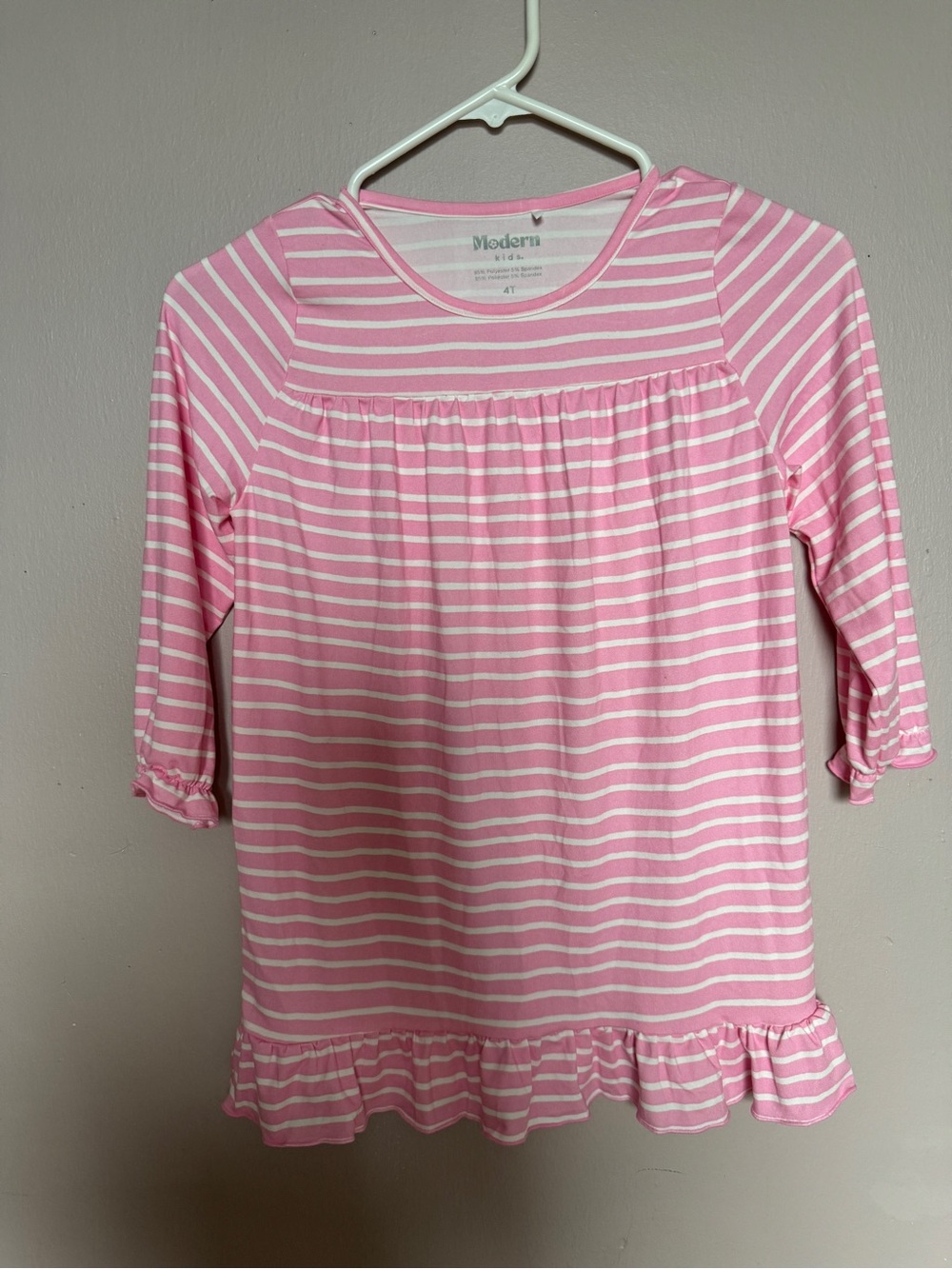 Modern Kids Pink & White Striped Ruffle-Hem Pajama Top